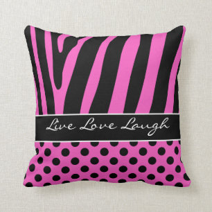 Coussin noir rose enorme de pois de rayure de