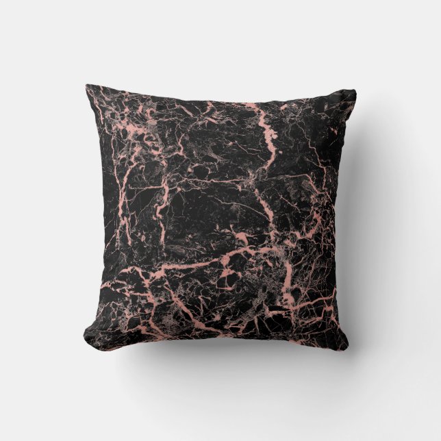 Coussin Noir Rose Or Abstrait en marbre glam (Recto)
