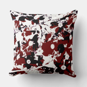 Coussin noir/rouge/blanc en fleurs 1