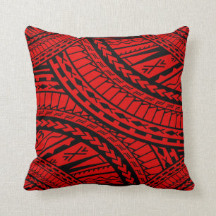 Coussin Noir rouge d'art aztèque tribal