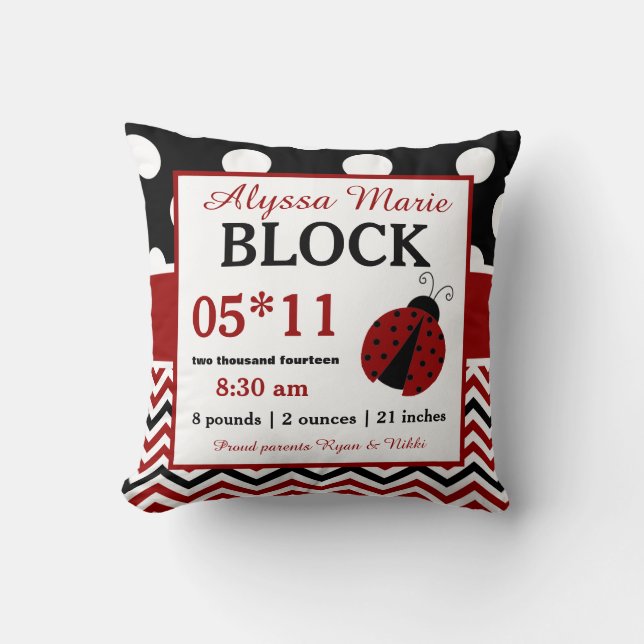 Coussin noir rouge de faire-part de bébé de (Recto)