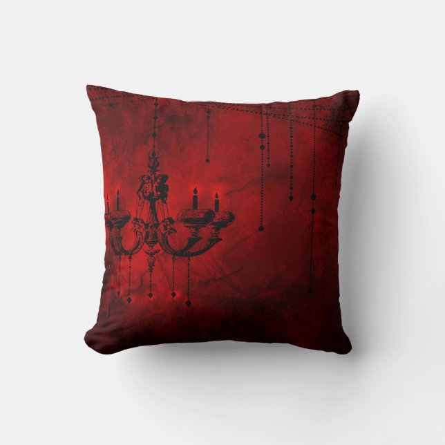 Coussin Noir rouge foncé de vampire rouge sang de lustre (Recto)