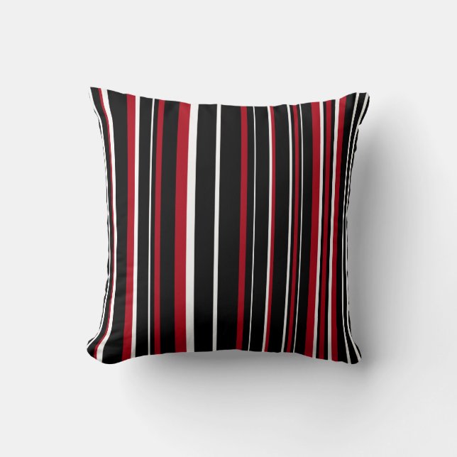 Coussin Noir, Rouge Foncé et Rayure de Code-Barres Blanche (Recto)
