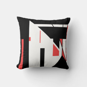 Coussin Noir, rouge sur blanc Diagonal Design géométrique
