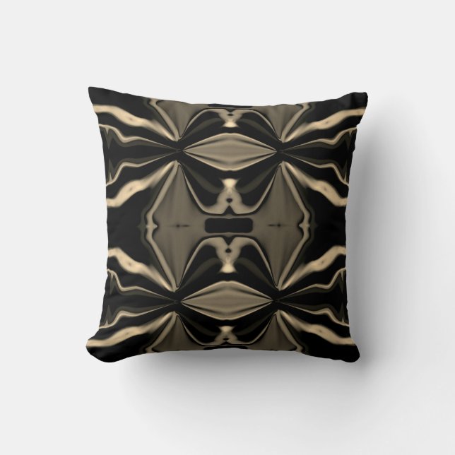 Coussin Noir Taupe Beige Méditerranée Art Floral Mosaïque (Recto)