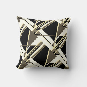 Coussin Noir, Taupe, Jaune, Beige Diagonal Design
