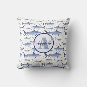 Coussin Nom + Aquarelle Monogram Requin Jellyfish Blanc