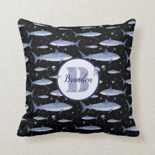 Coussin Nom + Aquarelle Monogram Requin Jellyfish Motif