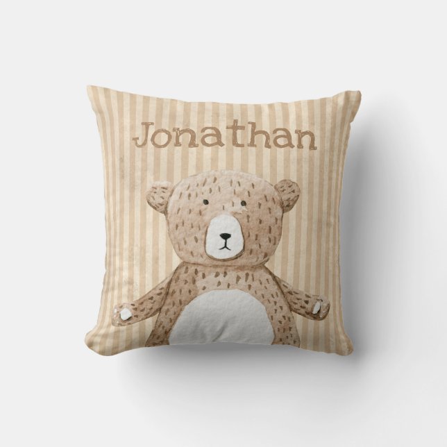 Coussin Nom Brown de l'ours Rustic Stripe Nursery (Recto)
