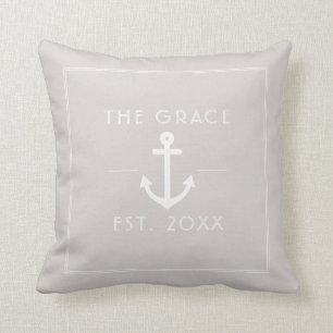 Coussin Nom classique du bateau moderne Tan nautique