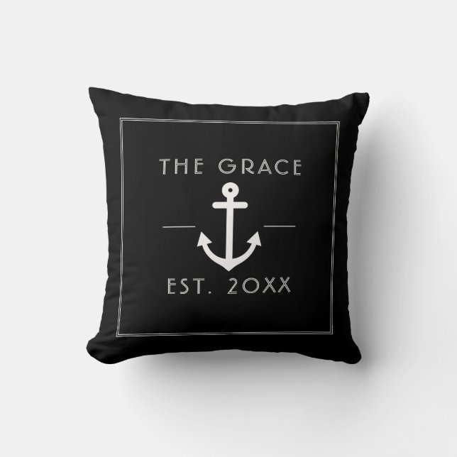 Coussin Nom de bateau classique moderne Noir nautique (Recto)