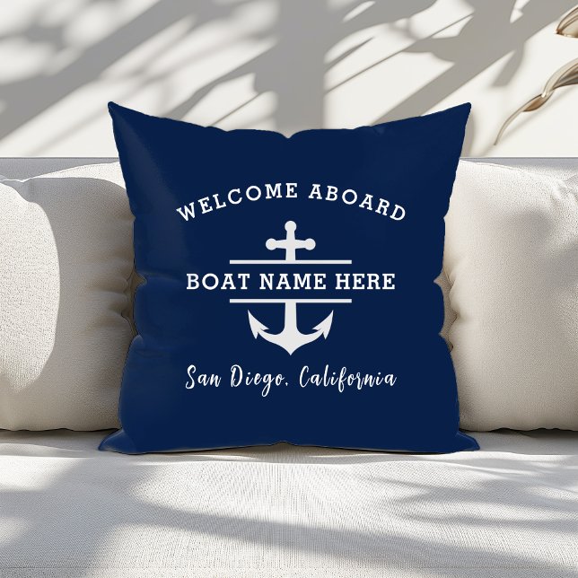 Coussin Nom de bateau nautique personnalisé Bienvenue à bo (Créateur téléchargé)