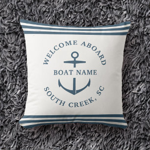 Coussin Nom de bateau personnalisé moderne Bienvenue à b