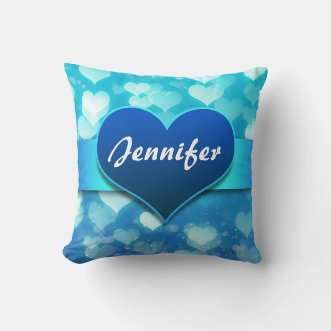 Coussin nom de coeur bleu (Recto)