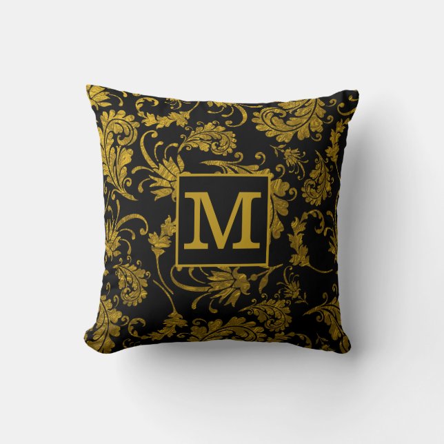 Coussin Nom De Famille Des Damas Noirs Et Or (Recto)