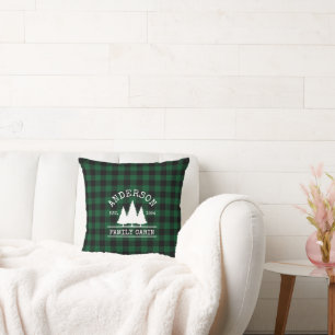 Coussin Nom de famille du cabine Green Buffalo Plaid