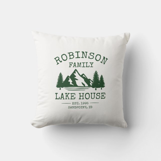 Coussin Nom de famille Lake House Forest Green Trees (Recto)