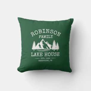 Coussin Nom de famille Lake House Trees Forest Green