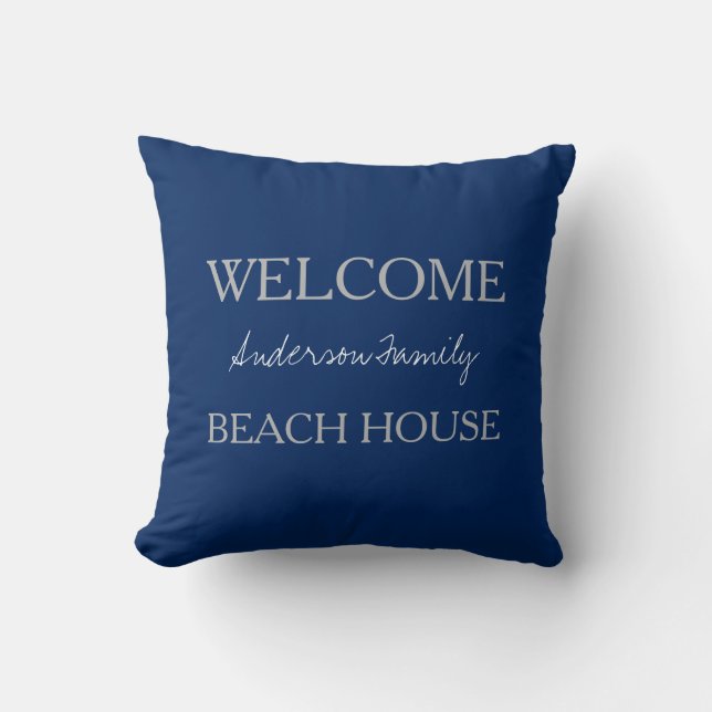 Coussin Nom de famille moderne de maison de plage (Recto)
