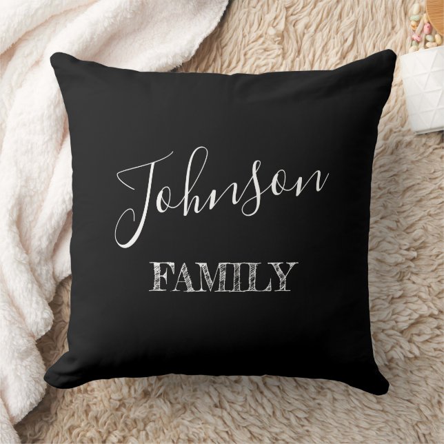 Coussin Nom de famille moderne Personnalisé noir et blanc (Couverture)