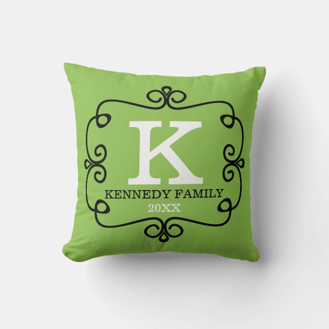 Coussin Nom de famille Monogramme Lime Vert (Recto)