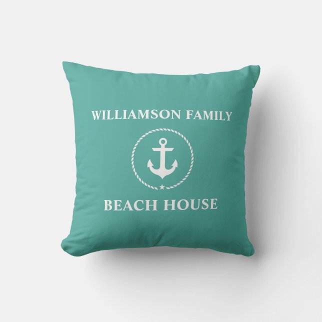 Coussin Nom de famille nautique Maison de plage (Recto)