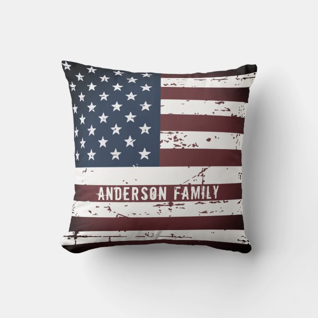 Coussin Nom de famille patriotique personnalisé drapeau am (Recto)