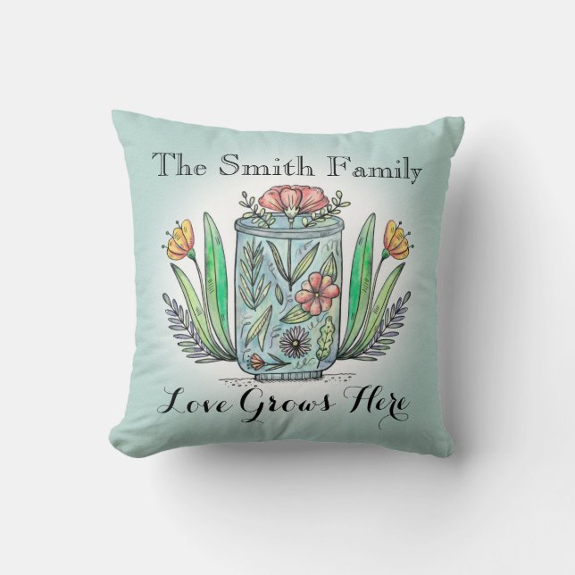Coussin Nom de famille personnalisé L'amour grandit ici Fl (Recto)