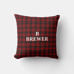 Coussin Nom de famille personnalisé Red Tartan