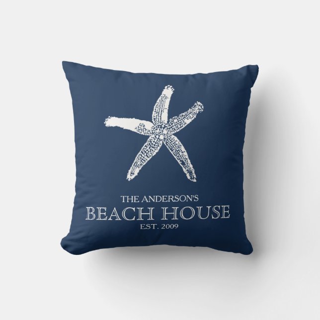 Coussin Nom de famille Starfish Navy Blue Beach House (Recto)
