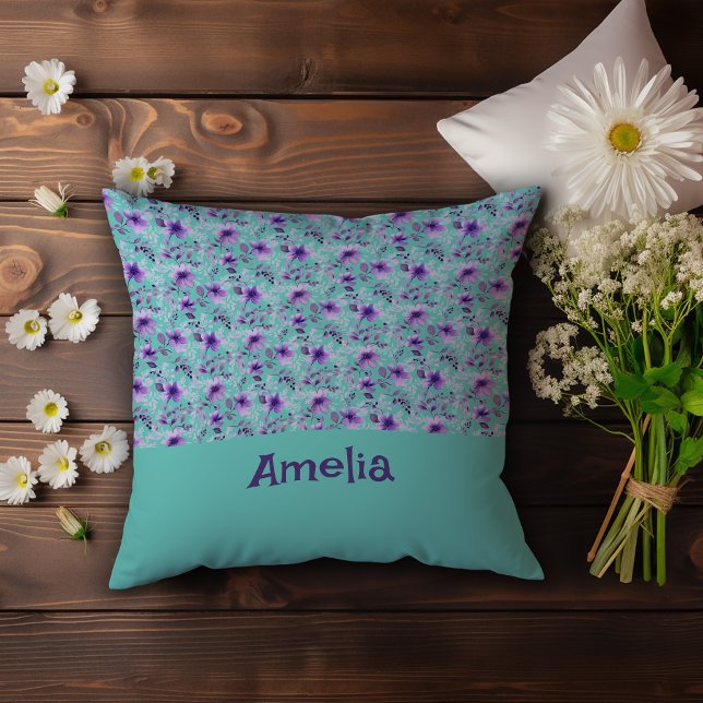 Coussin Nom de fleur motif d'aquarelle de lavande mignonne (Créateur téléchargé)