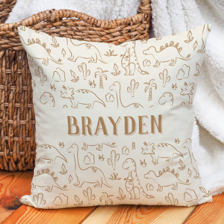 Coussin Nom de garçon Boho dinosaure mignon beige marron c