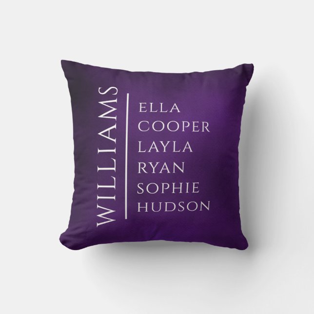 Coussin NOM DE LA FAMILLE NOMS DES ENFANTS Enfants Violet (Recto)