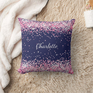 Coussin Nom de la fille bleu rose marine