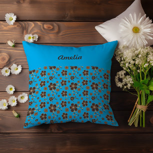 Coussin Nom de la fleur naturelle bleu ciel