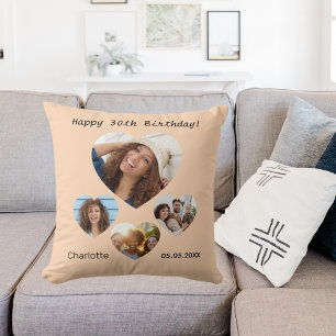 Coussin Nom de l'anniversaire photo coeur collage pêche
