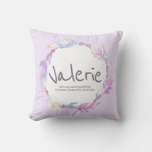 Coussin Nom de l'aquarelle de plumes signifiant valerie co
