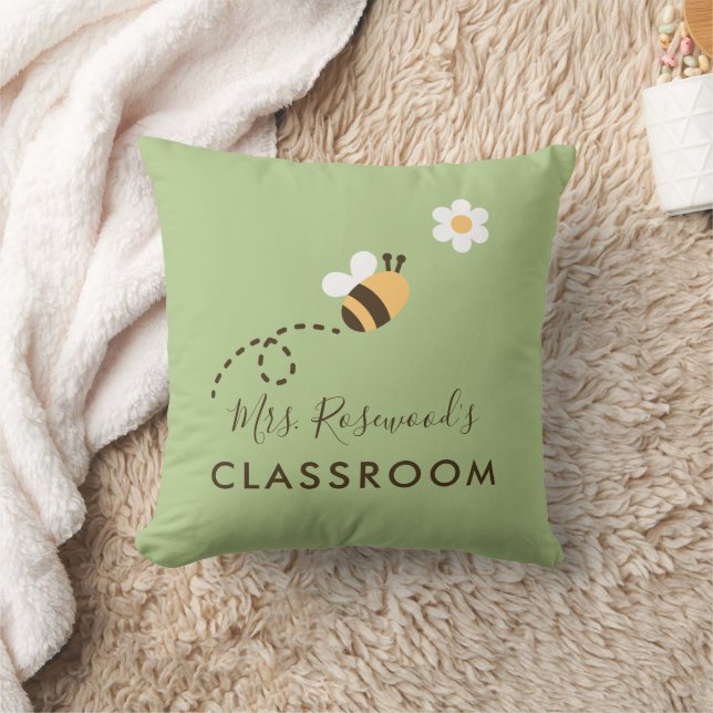 Coussin Nom de l'enseignant Classe Bee Dusty Green (Couverture)