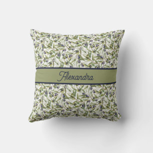 Coussin Nom de l'olivier de campagne française à l'aquarel