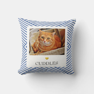 Coussin Nom de photo d'animal géométrique bleu 