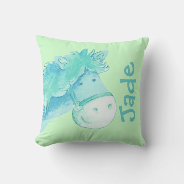 Coussin Nom de poney et naissance nouveau-né cadeau vert p (Recto)
