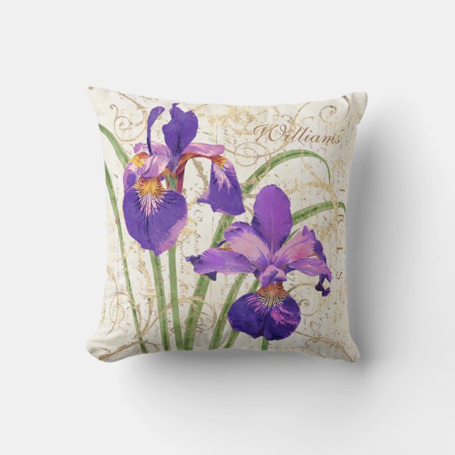 Coussin Nom décoré d'un monogramme d'iris pourpre (Recto)