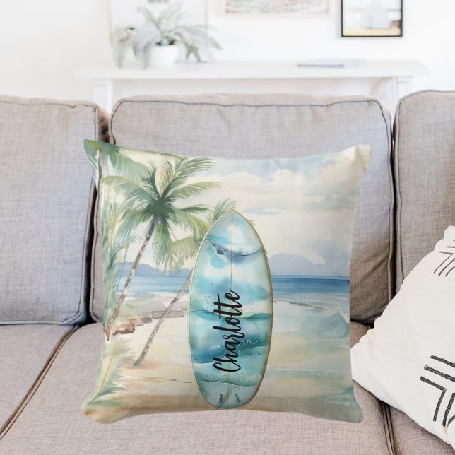 Coussin Nom des palmiers de plage de surbord (Créateur téléchargé)