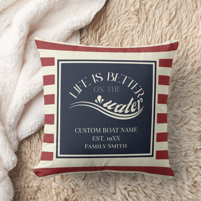 Coussin Nom du bateau à rayures bleu marine (Créateur téléchargé)