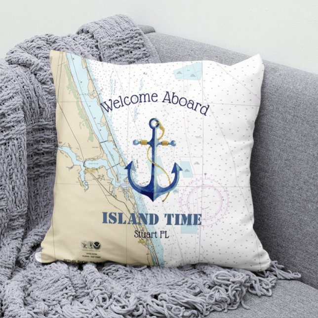 Coussin Nom du bateau Ancre nautique Bienvenue à bord Flor (Créateur téléchargé)