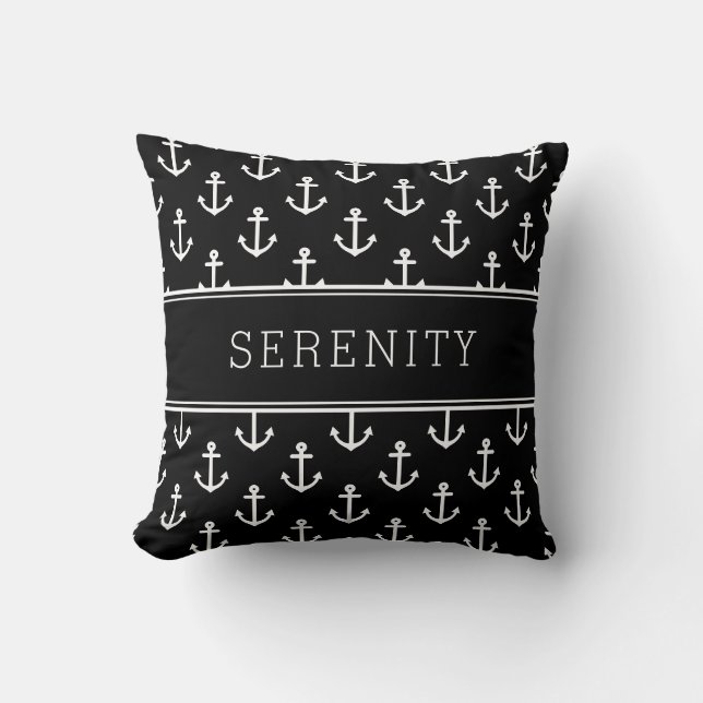 Coussin Nom du bateau Ancres et bandes noires (Recto)
