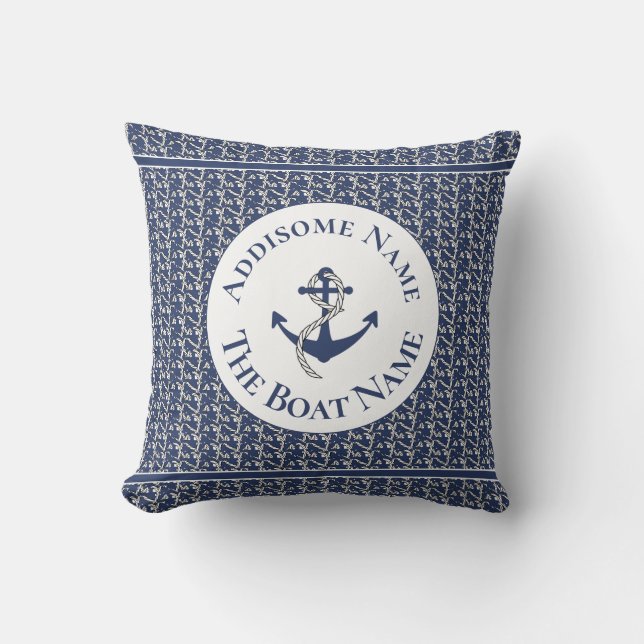 Coussin Nom du bateau de famille nautique Marine Ancre ble (Recto)