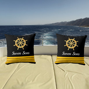 Coussin Nom du bateau de yacht noir or bandes du volant
