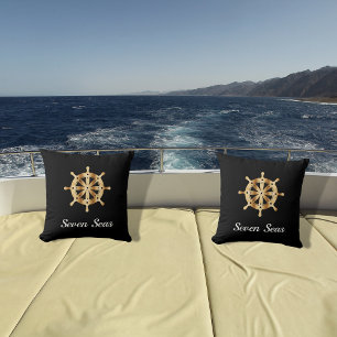 Coussin Nom du bateau de yacht noir roue de direction en o