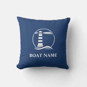 Coussin Nom du bateau Nautical Classic Lighthouse Navy Blu